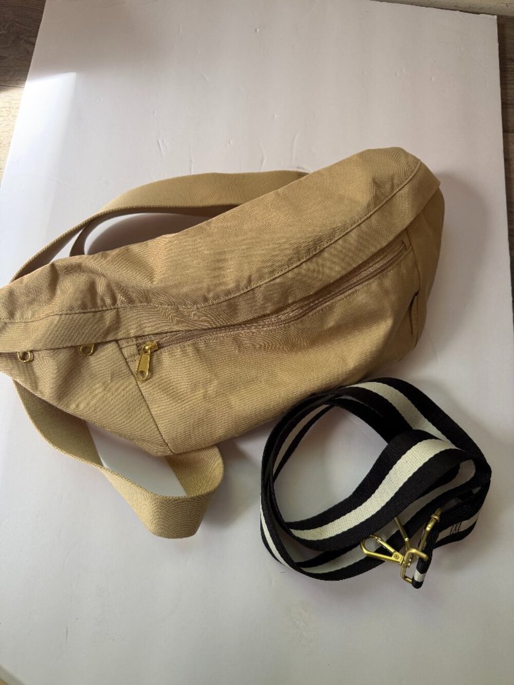 Canvelle Crossbody Fanny Pack Tan Sling Belt Bag + Extra Striped Strap
